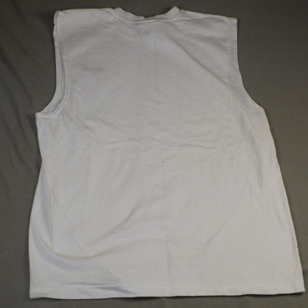 Adidas Muscle Tee Sleeveless Embroidered Logo Medium White Athletic Gym Shirt